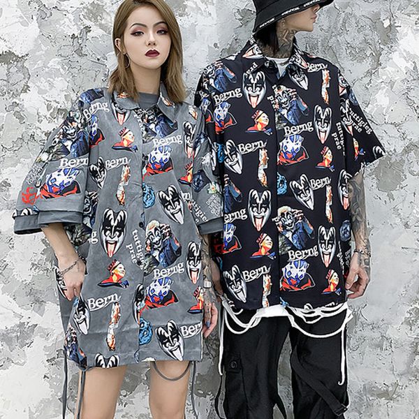 

2020 chaopai oversize loose half sleeve shirt men's hip hop printed shirts, White;black