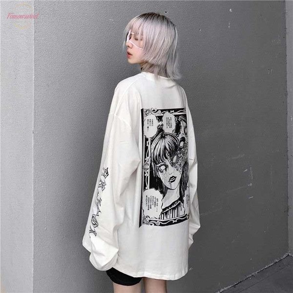 

nicemix cartoon horror graphic t shirt women character print loose punk japanese t shirts pullover harajuku street tees, White