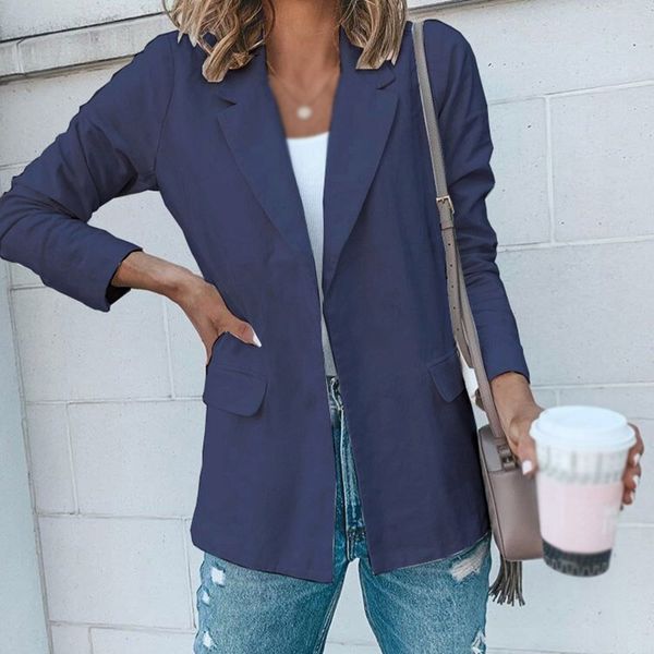 

womens long sleeve open front blazer longline work office lapel cardigan jacket, White;black