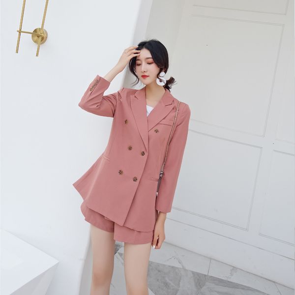 

fashion 2 piece sets female pant suits double breasted loose blazer jacket & straight pant office lady suit women outfits, White;black