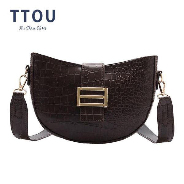 

crocodile pattern pu leather crossbody bags for women 2020 solid color shoulder messenger bag female handbags wild saddle bag