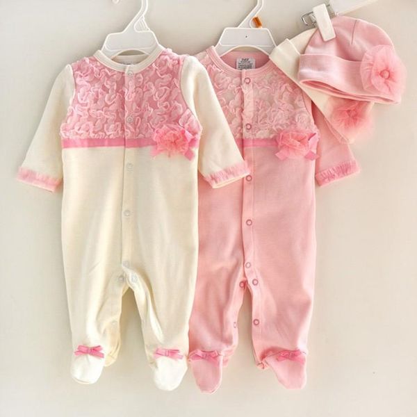 

princess style newborn baby girl clothes girls lace rompers+hats baby clothing sets infant jumpsuit gifts, White