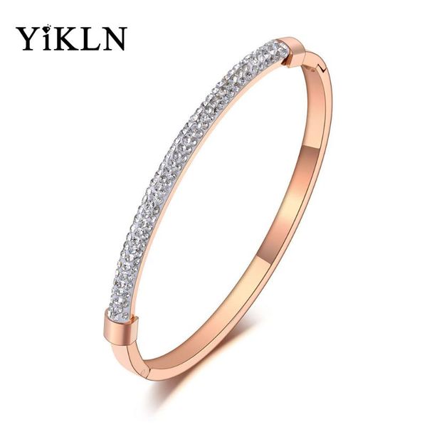 

yikln sparkling full clay crystal stainless steel bangles bracelets for women girls rose gold jewelry yb19065, Black