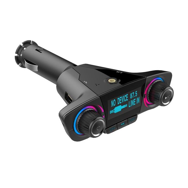 

double head car bluetooth mp3 double knob cool light big screen display voltage call sign, smart car bluetooth mp3
