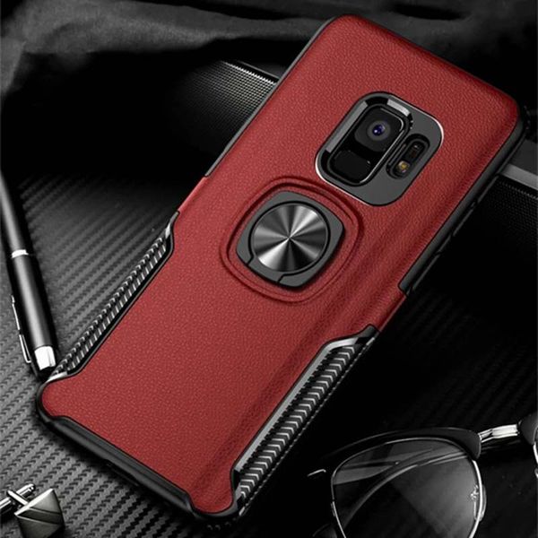 

leather armor case for iphone xr leather ring case metal ring car magnetic stand silicone for samsung s10 designer phone case