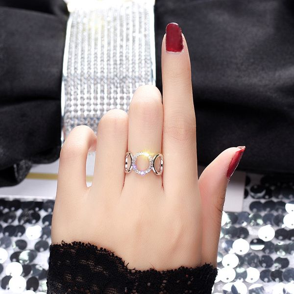 

2018 new sleek minimalist inlaid zircon ladies open ring, Silver