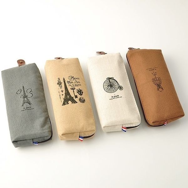 

reative canvas bag retro paris pencil pen case cosmetic makeup coin pouch zipper bag purse