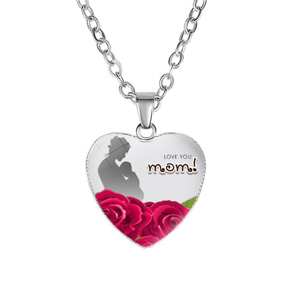 

new arrival love you mom pendant necklace glass heart shape mom ever charm for women mama fashion jewelry mother's day gift, Silver