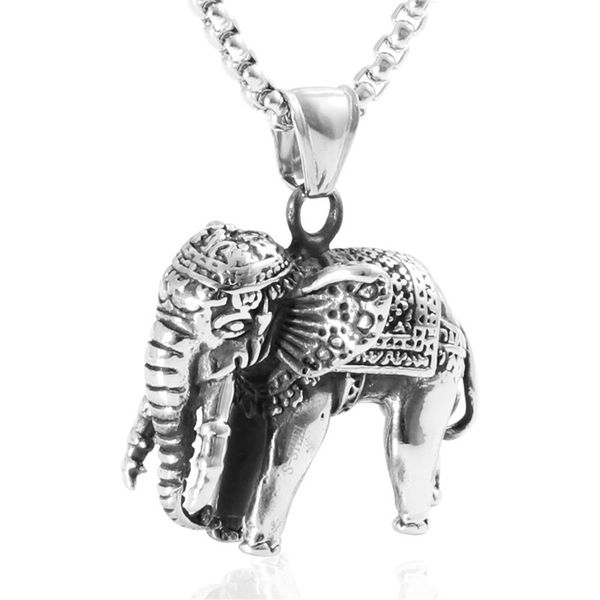 

cross border accessories titanium steel elephant pendant punk retro necklace cool stainless steel elephant pendant, Silver