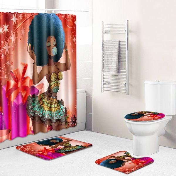 

25african women's new creative shower curtain from europe and the united states cross border goods wholesale to map customized toilet c