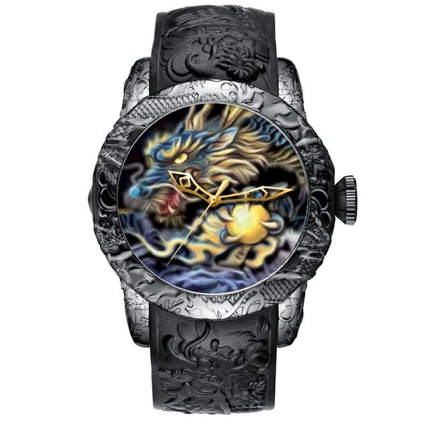 

megalith fashion dragon sculpture watch men waterproof big dial quartz watch luxury emboss men clock 8041, Slivery;brown