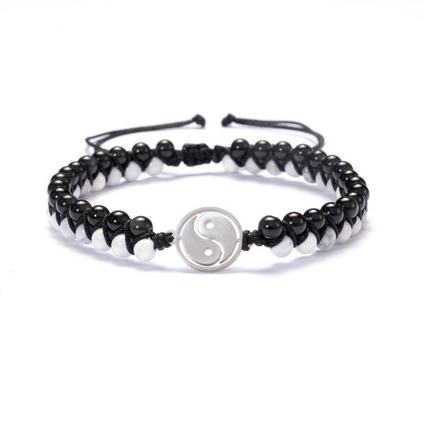 

bagua taiji design 4 mm howlite onyx handmade bracelets women men powerful energy balance reiki healing, Golden;silver