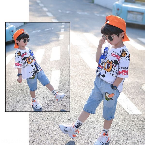 

boys 2020 small blue hat suit for t-shirt t-shirt boys handsome and warm 121