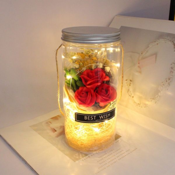 

soap rose led soap flower glass bottles with hanging rope wedding artificial flower valentines day mothers day christmas gift