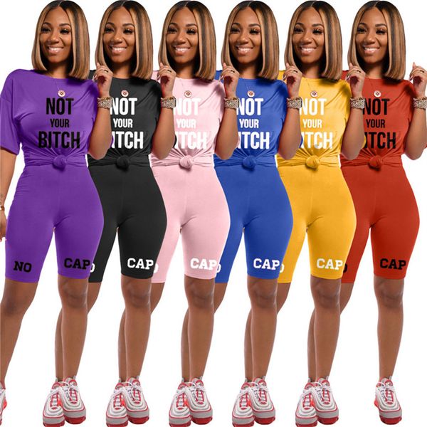 

not your bitch letter women shorts tracksuit short sleeve t-shirt t shirt + shorts two piece set summer outfits fashion design sports suit, White