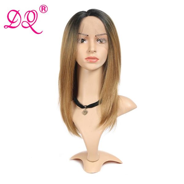

dq lace front wig ombre blonde wig synthetic hair for women straight wigs heat resistant fiber, Black