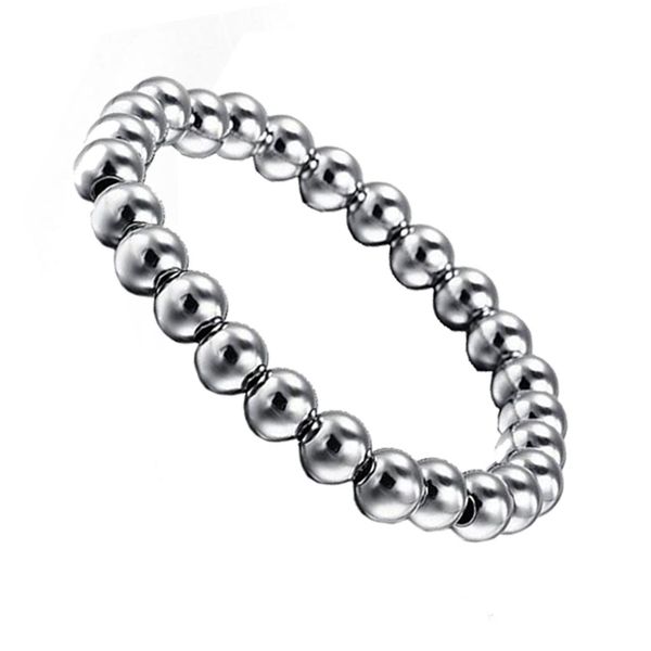 

women 8mm stainless steel round beads charm elastic bracelet bangle, Golden;silver