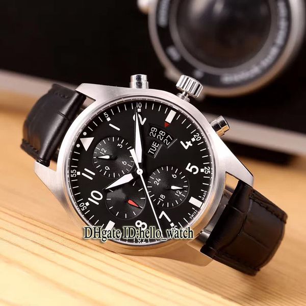 Ucuz Yeni Pilot's Montre D'Aviateur IW371701 Siyah Dial Otomatik Erkekler Saat Tarihi 43mm Deri Kayış Adam Spor Beyleri Wat287f