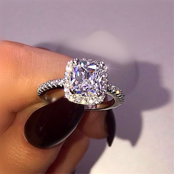 

fashion desgin silver color exquisite bijoux elegant square zirconia wedding engagement ring for women luxury crystal jewelry, Golden;silver