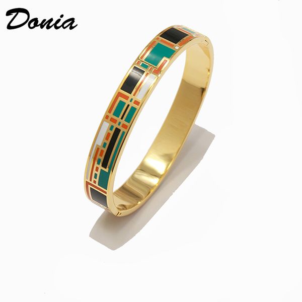

donia jewelry love home colorful enamel gold plating exaggerated titanium steel european and american popular adjustable opening bracelet bi, Black