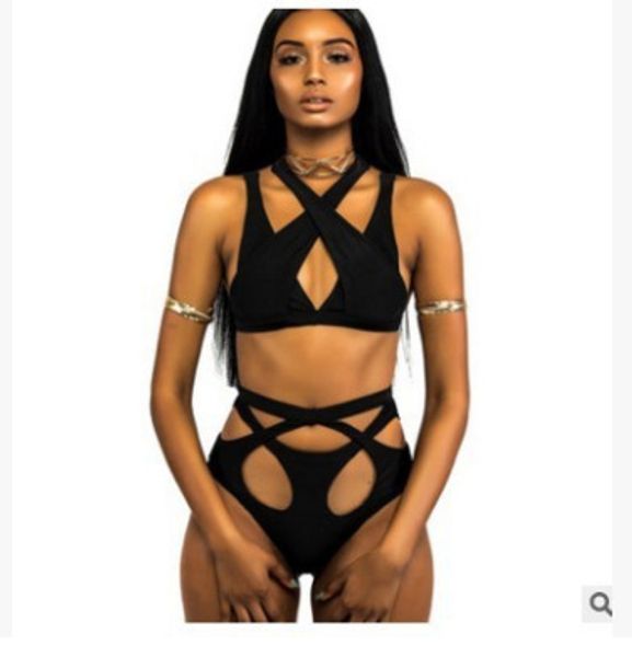 

Black Women Bandage Bikini Sets Sexy Hollow Out Summer Designer Swimwear 2pcs Sets