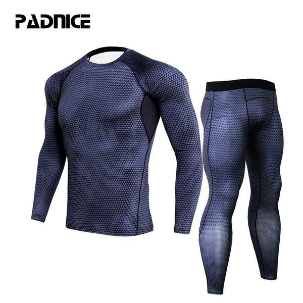 

compression set men's running sets men sport tracksuit fitness tight long t shirt leggings gym run jogging quick dry kg-415, Black;blue