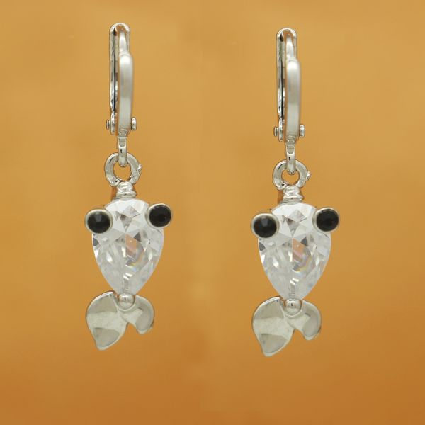 

fashion accessories goldfish bigeye goldfish earrings white round zircon women's jewelry earrings, Silver