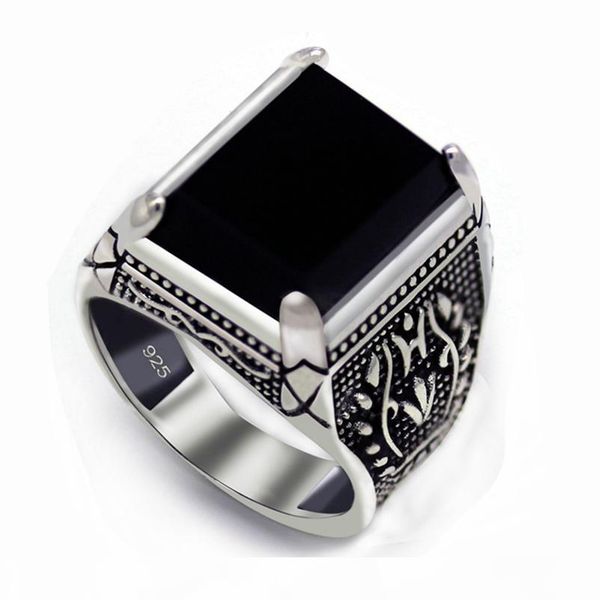 

shunxunze fashion engagement wedding black agate 925 sterling silver finger rings jewelry accesories for men s-3810 size 7 8 9 10 11 12 13