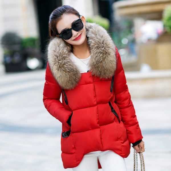 

korean-style fashion autumn and winter women's dress loose-fit coat women's large fur collar irregular cotton-padded clothes a g, Blue;black