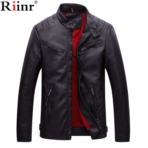 

riinr 2018 new autumn leather jacket men velvet thick warm leather jackets men pu motorcycle jackets for male coat, Black