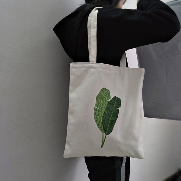 

casual beach tote eco shopping bag women canvas printing banana leaf shoulder bags canvas tote print shopping cloth bags #5$