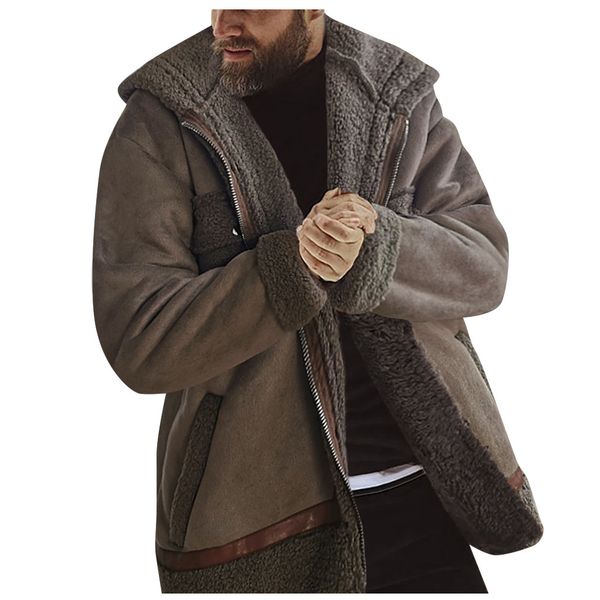 

coats men's winter parkas warm jacket wool lined mens tactical fleece jackets mountain faux lamb outerwear zipper retro men coat, Black