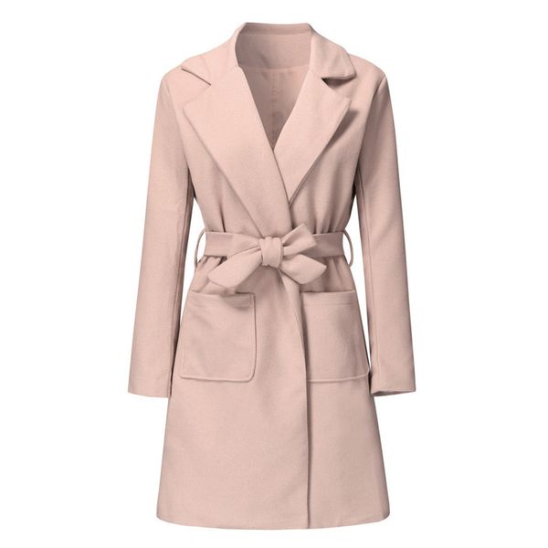 

woman winter coats plus size long sleeve solid color casual loose coat with belt female moletom feminino inverno 2019 y7, Black