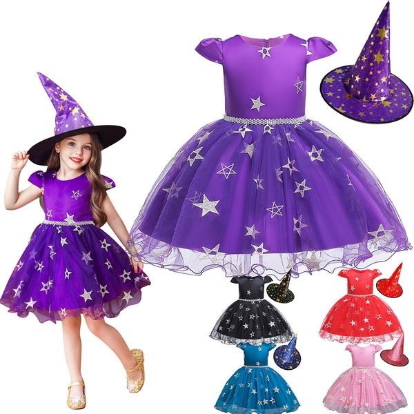 

halloween costume for girls witch wizard dress with hat kids evil witch cosplay costume comic con make up party supplies frocks, Red;yellow