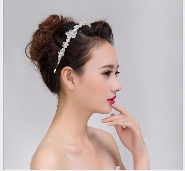 

hand-polished flower wedding headdress korean pearl wedding dress hair accessories, Slivery;golden