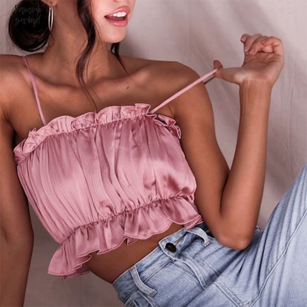 

wild pleated vest woman tube fashion wild short strap solid clothes drop shipping good quality, White