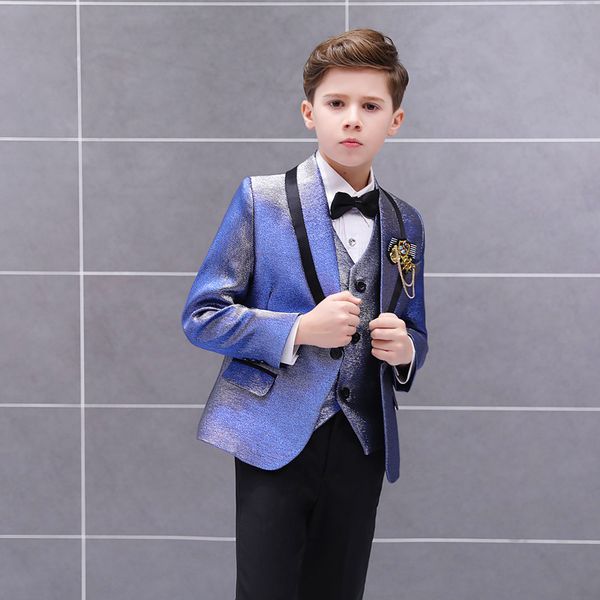 

european child suit set host model show boy's suit set jacket flowers kid suits blazer m325, Black