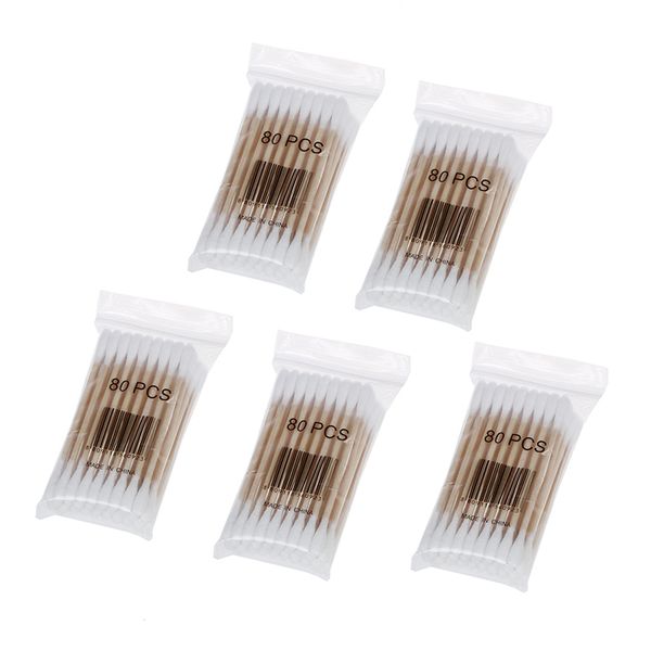

5 packs disposable double head wooden stick cotton swabs buds