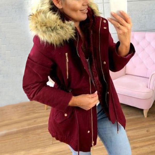 

plus size winter jacket women 2019 new warm fur collar slim zipper outerwear parka female casual long jacket coats, Black