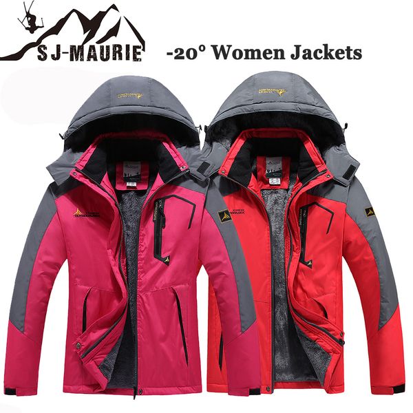 

sj-maurie women waterproof winter jackets outdoor -30 degree camping trekking coat fishing windbreaker climbing hiking clothing, Blue;black
