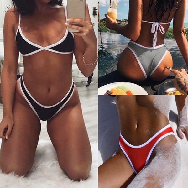 

bandage bikini set solid padded swimwear bathing suit brazilian bikinis bikini maillot de bain women swimming suit, White;black