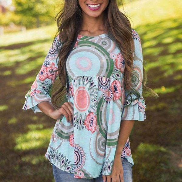 

tshirt women fashion flare sleeve o neck floral print casual t-shirt poleras camiseta mujer women harajuku t shirt haut, White