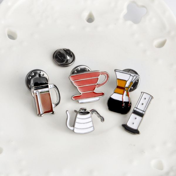 

hand punch pot aeropress brand filter bowl coffee enamel pins shirt bag hat decoration jewelry coffee lovers gift, Gray