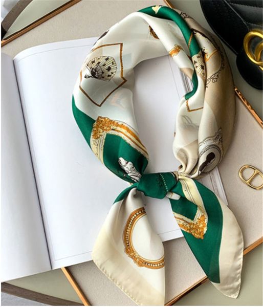 

fashion spring and autumn new 70*70 imitation silk small square scarf female multi-functional decorative scarf hair tie bag, Blue;gray