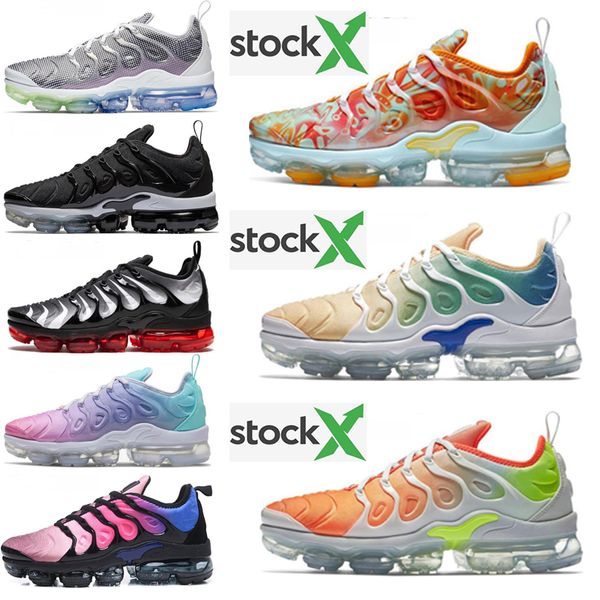 

2020 tn plus geometric active fuchsia black mens women running shoes grid print lemon lime bumblebee game royal trainers sports sneakers