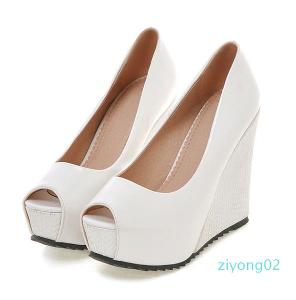 

with box size 33 to 42 high heel bridal wedding shoes peep toe platform wedges pink white designer pumps z02, Black
