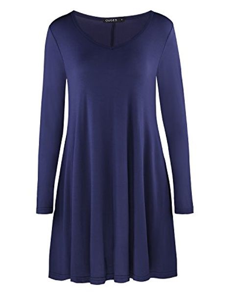 

ouges women's long sleeve v neck tunic loose t-shirt dresses, Black;gray