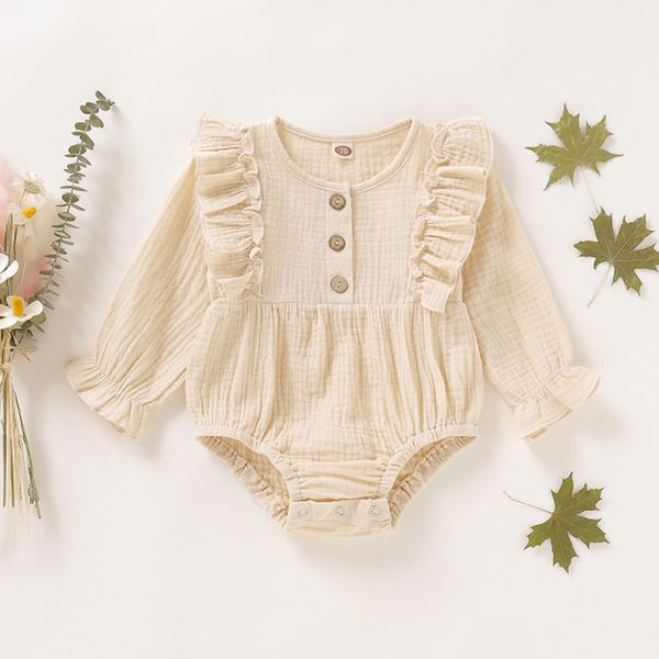

solid ruffle long sleeve newborn baby girl bodysuit infant body bebe, White