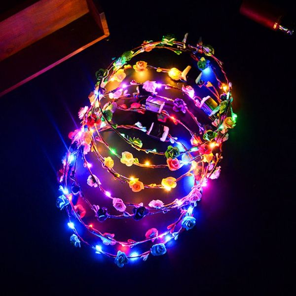 

wholesale party flower headband led light up hair wreath hairband garlands women kids halloween christmas glowing wreath party supplies
