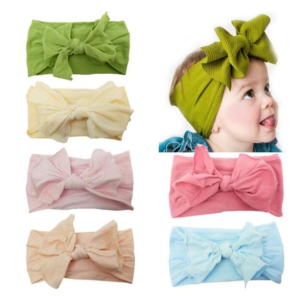 

kids girl stretch turban knot повязка на голову для малышей baby girl большой лук узел hairband твердые головные уборы головные уборы аксесс, Slivery;white